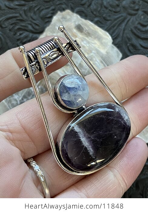 Amethyst and Rainbow Moonstone Gemstone Crystal Jewelry Pendant - #nKVTE6n3ZOo-4