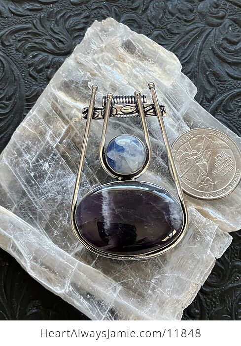 Amethyst and Rainbow Moonstone Gemstone Crystal Jewelry Pendant - #nKVTE6n3ZOo-2