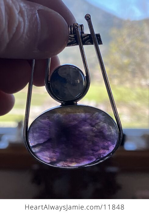 Amethyst and Rainbow Moonstone Gemstone Crystal Jewelry Pendant - #nKVTE6n3ZOo-7