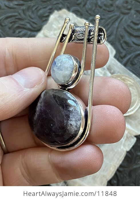 Amethyst and Rainbow Moonstone Gemstone Crystal Jewelry Pendant - #nKVTE6n3ZOo-5