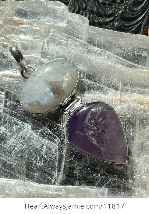 Amethyst and Rainbow Moonstone Gemstone Crystal Jewelry Pendant - #oX0LsfX0zMk-10