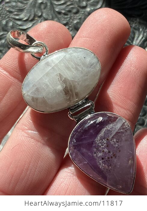 Amethyst and Rainbow Moonstone Gemstone Crystal Jewelry Pendant - #oX0LsfX0zMk-6