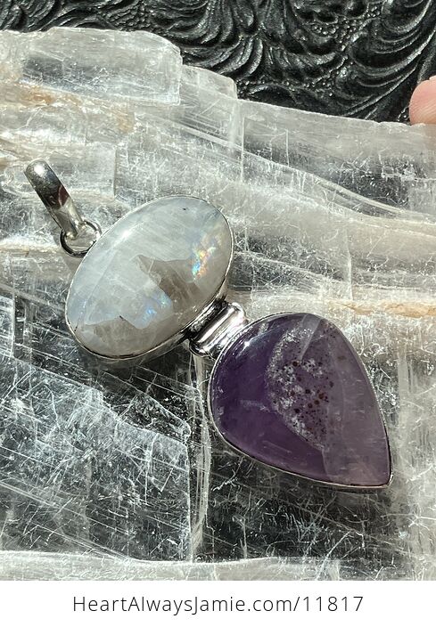 Amethyst and Rainbow Moonstone Gemstone Crystal Jewelry Pendant - #oX0LsfX0zMk-9