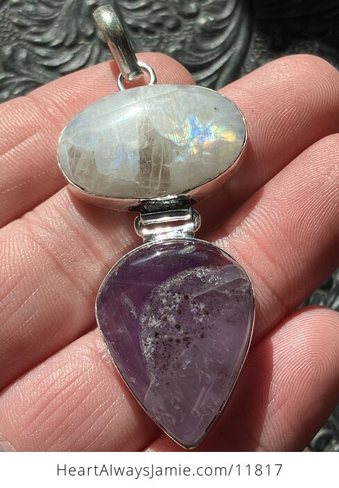 Amethyst and Rainbow Moonstone Gemstone Crystal Jewelry Pendant - #oX0LsfX0zMk-5