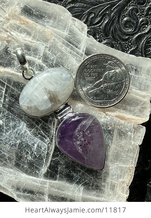 Amethyst and Rainbow Moonstone Gemstone Crystal Jewelry Pendant - #oX0LsfX0zMk-8