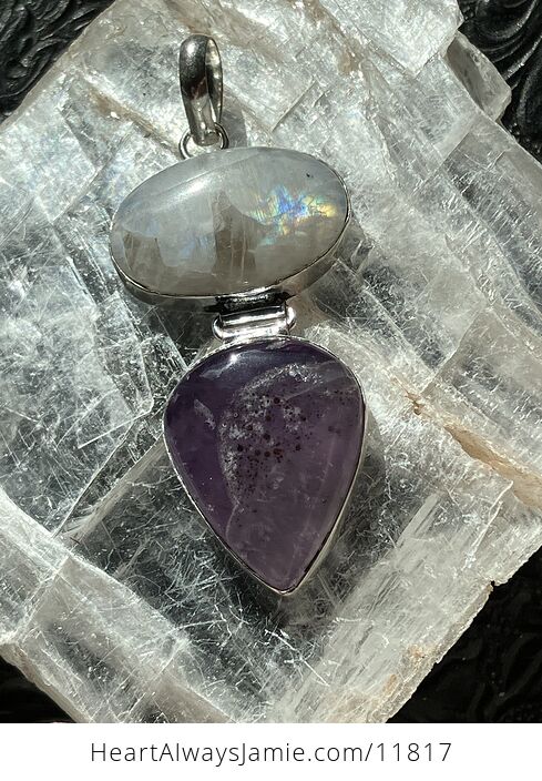 Amethyst and Rainbow Moonstone Gemstone Crystal Jewelry Pendant - #oX0LsfX0zMk-11