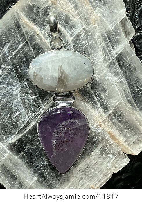 Amethyst and Rainbow Moonstone Gemstone Crystal Jewelry Pendant - #oX0LsfX0zMk-1
