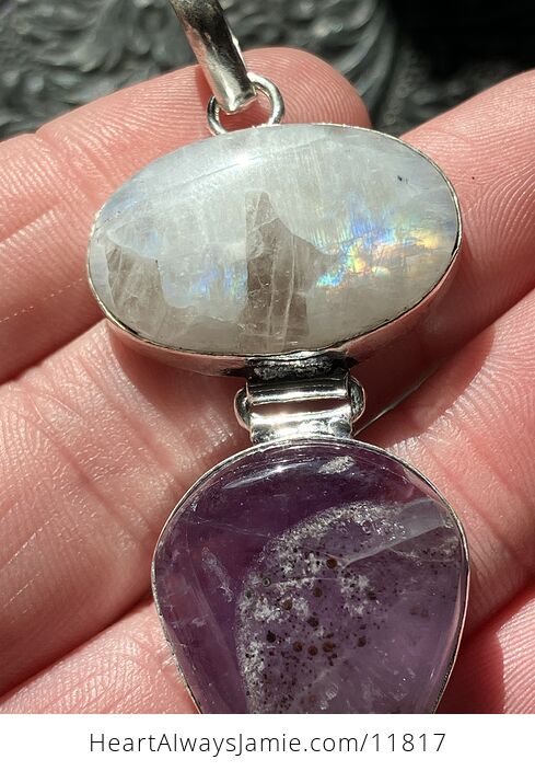 Amethyst and Rainbow Moonstone Gemstone Crystal Jewelry Pendant - #oX0LsfX0zMk-4