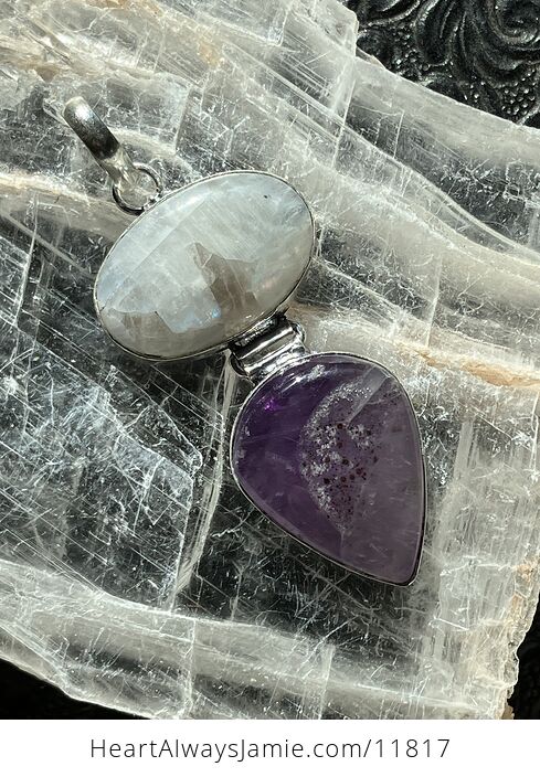 Amethyst and Rainbow Moonstone Gemstone Crystal Jewelry Pendant - #oX0LsfX0zMk-7