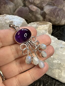 Amethyst and Rainbow Moonstone Gemstone Crystal Jewelry Swirl Pendant #dDV6MfNs0DQ