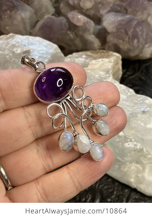 Amethyst and Rainbow Moonstone Gemstone Crystal Jewelry Swirl Pendant - #dDV6MfNs0DQ-1