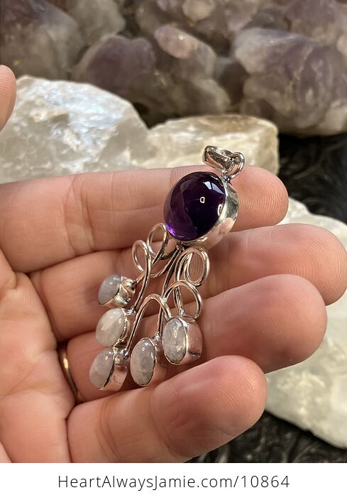 Amethyst and Rainbow Moonstone Gemstone Crystal Jewelry Swirl Pendant - #dDV6MfNs0DQ-3