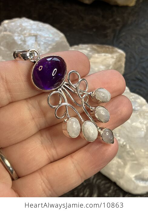 Amethyst and Rainbow Moonstone Gemstone Crystal Jewelry Swirl Pendant - #qkthMyHP5Xs-2
