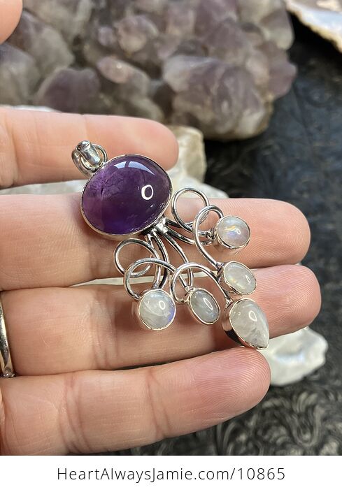 Amethyst and Rainbow Moonstone Gemstone Crystal Jewelry Swirl Pendant - #vxqp4VEG5fM-2