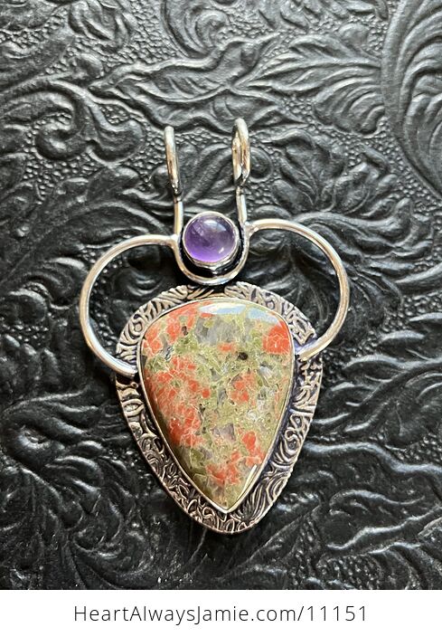 Amethyst and Unakite Stone Jewelry Crystal Pendant - #vJNtoU3Io78-6