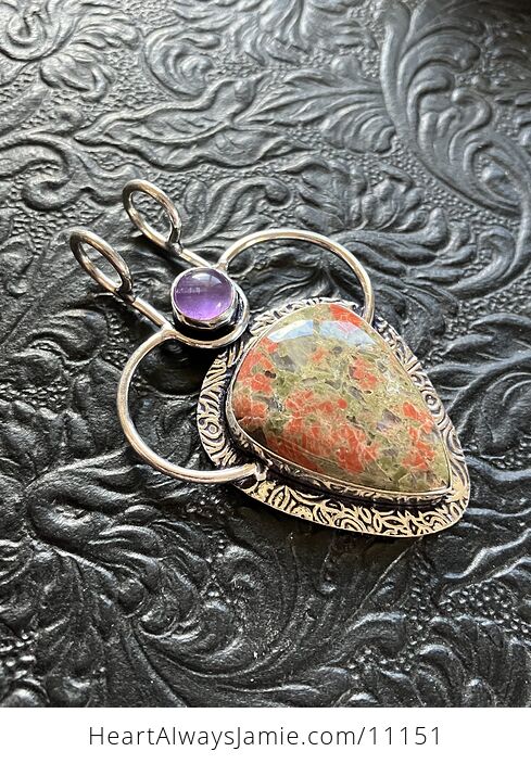 Amethyst and Unakite Stone Jewelry Crystal Pendant - #vJNtoU3Io78-7