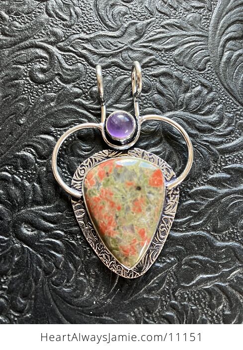 Amethyst and Unakite Stone Jewelry Crystal Pendant - #vJNtoU3Io78-5