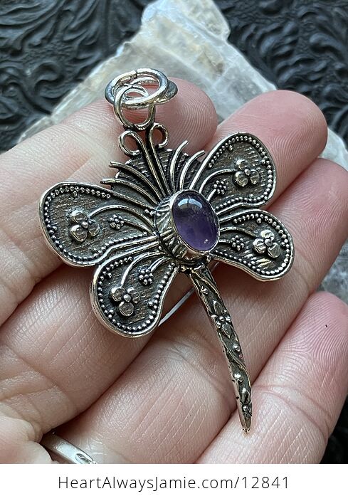 Amethyst Dragonfly Stone Jewelry Crystal Pendant - #KPUFo2wGJ3M-4