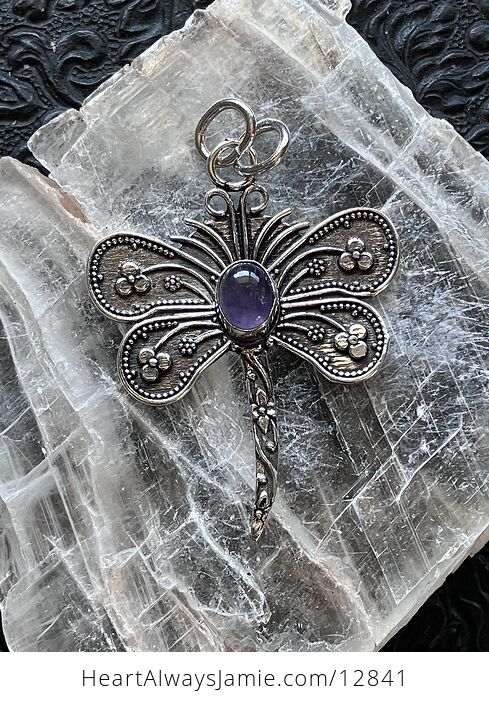 Amethyst Dragonfly Stone Jewelry Crystal Pendant - #KPUFo2wGJ3M-1