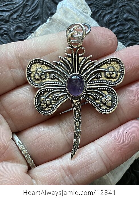 Amethyst Dragonfly Stone Jewelry Crystal Pendant - #KPUFo2wGJ3M-2