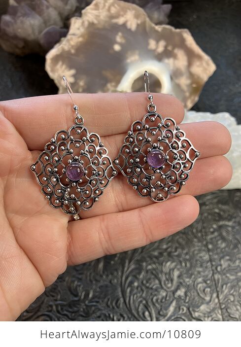 Amethyst Filigree Stone Earrings Crystal Jewelry - #qeIxwldJ1o0-2