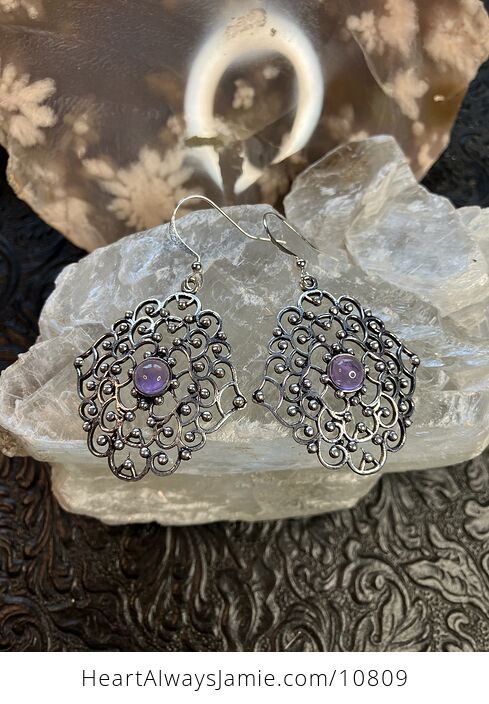 Amethyst Filigree Stone Earrings Crystal Jewelry - #qeIxwldJ1o0-4