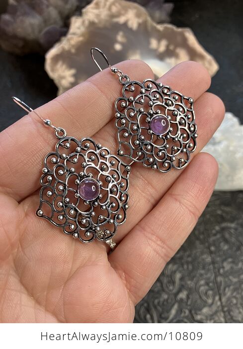 Amethyst Filigree Stone Earrings Crystal Jewelry - #qeIxwldJ1o0-1