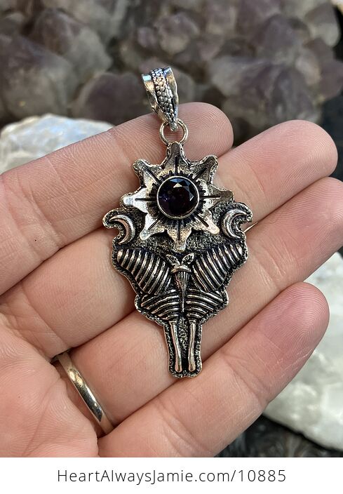 Amethyst Luna Moth Sun Crescent Moon Lunar Mystic Handcrafted Stone Jewelry Crystal Pendant - #35Trx5UwrXU-1