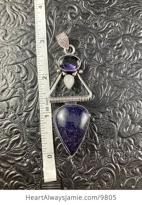 Amethyst Rainbow Moonstone and Blue Goldstone Crystal Stone Jewelry Pendant - #YX4Z2k80vic-8