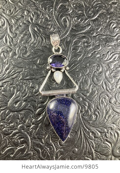 Amethyst Rainbow Moonstone and Blue Goldstone Crystal Stone Jewelry Pendant - #YX4Z2k80vic-4