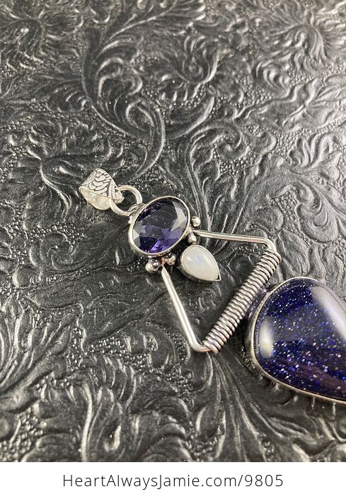 Amethyst Rainbow Moonstone and Blue Goldstone Crystal Stone Jewelry Pendant - #YX4Z2k80vic-5