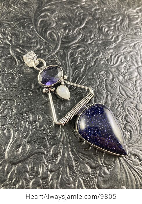 Amethyst Rainbow Moonstone and Blue Goldstone Crystal Stone Jewelry Pendant - #YX4Z2k80vic-6