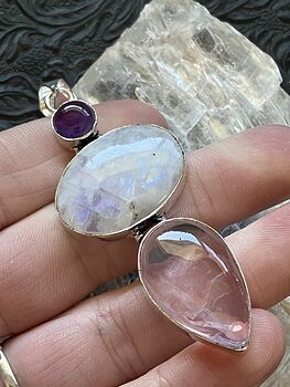 Amethyst Rainbow Moonstone and Rose Quartz Gemstone Crystal Jewelry Pendant #amLfjD1SkDA
