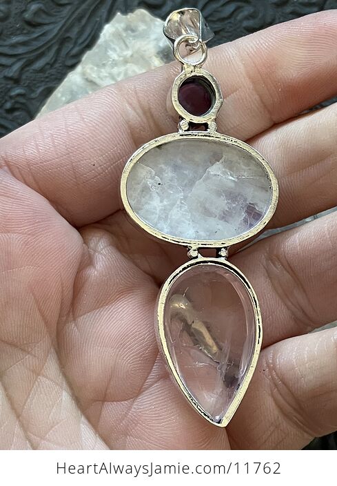 Amethyst Rainbow Moonstone and Rose Quartz Gemstone Crystal Jewelry Pendant - #amLfjD1SkDA-5