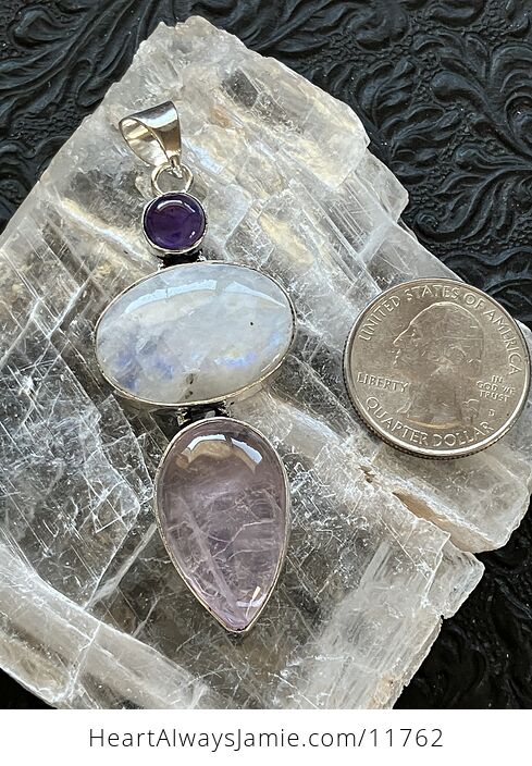 Amethyst Rainbow Moonstone and Rose Quartz Gemstone Crystal Jewelry Pendant - #amLfjD1SkDA-6