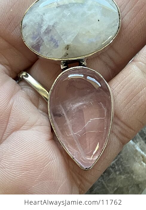 Amethyst Rainbow Moonstone and Rose Quartz Gemstone Crystal Jewelry Pendant - #amLfjD1SkDA-9