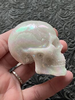 Anatomical Iridescent Ab or Angel Aura Coated Human Skull Crystal Carving #htU6PgovrPw