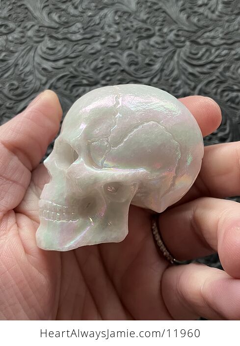 Anatomical Iridescent Ab or Angel Aura Coated Human Skull Crystal Carving - #htU6PgovrPw-4