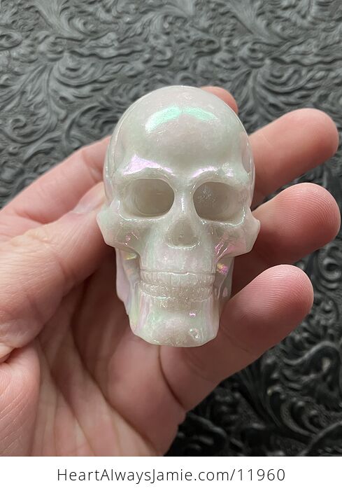 Anatomical Iridescent Ab or Angel Aura Coated Human Skull Crystal Carving - #htU6PgovrPw-2