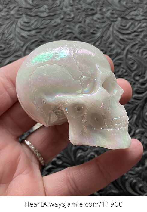 Anatomical Iridescent Ab or Angel Aura Coated Human Skull Crystal Carving - #htU6PgovrPw-1