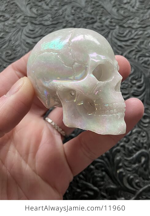 Anatomical Iridescent Ab or Angel Aura Coated Human Skull Crystal Carving - #htU6PgovrPw-3
