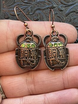 Ancient Egyptian Styled Scarab Beetle Green Rhinestone Earrings #oaJsfTBFLtE