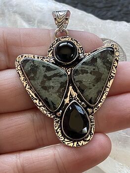Angel Black Onyx and Porphyry Crystal Stone Jewelry Pendant #XB3o6DrS6cE