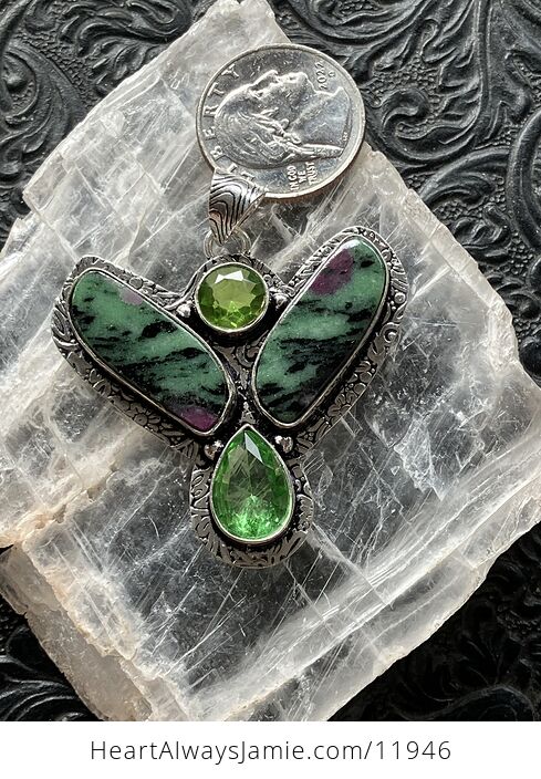 Angel Peridot and Ruby Zoisite Crystal Stone Jewelry Pendant - #UVchSkQZoDA-6