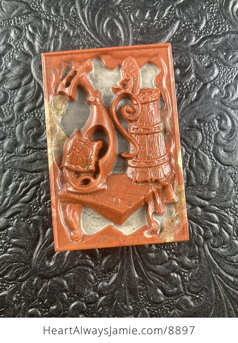 Antique Coffee Still Life Jasper Jewelry Pendant Ornament Mini Art - #GeLqOCIZYnU-5