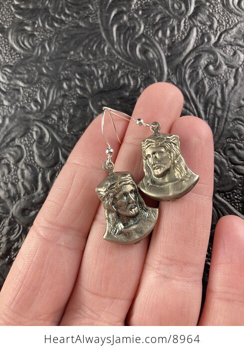 Antiqued Silver Jesus Earrings - #25qZ87f8YzI-2