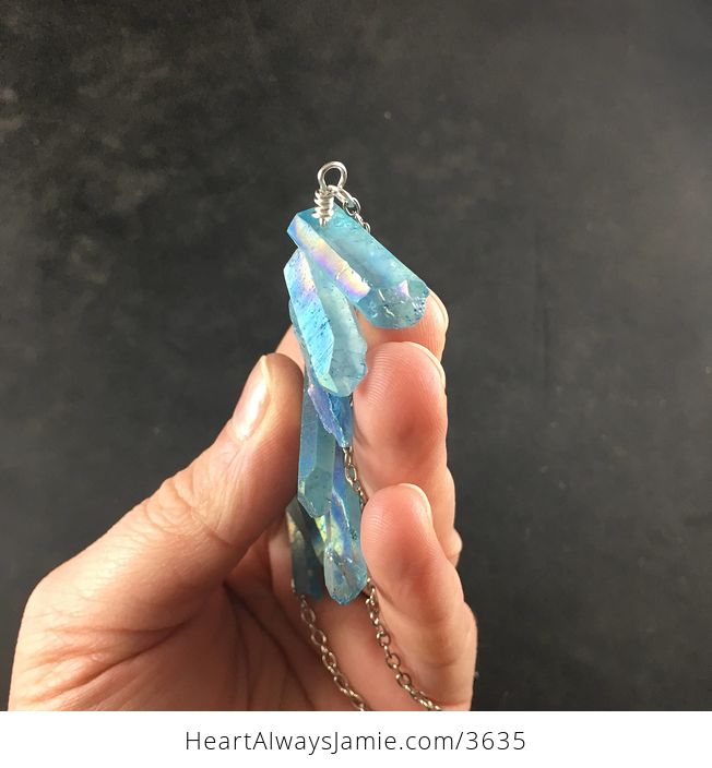 Aqua Blue Titanium Aura Crystal Agate Stone Bar and Silver Chain Pendant Necklace - #hKSq9S26Bww-6