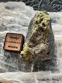 Arizona Olivine Crystals in Peridotite in Basalt Peridot Collector Specimen with a Wood Tag #LqV6bJrcDd8