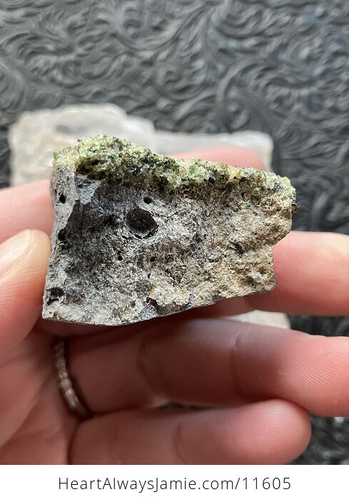 Arizona Olivine Crystals in Peridotite in Basalt Peridot Collector Specimen with a Wood Tag - #RmF3Sqk2KE4-4