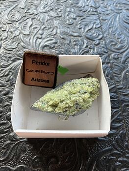 Arizona Olivine Crystals in Peridotite in Basalt Peridot Small Crystal Collector Specimen with a Wood Tag #USEIGzellp0